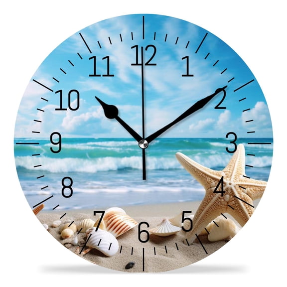 erolrail Rustic Wall Clock,Silent Non Ticking Wall Clocks for Living Room,Bedroom,Kitchen 12IN Starfish Beach Blue Ocean Colorful Design