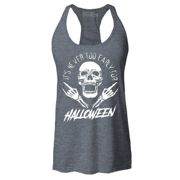Shop4Ever Women's It's Never Too Early for Halloween Skull Skeleton Racerback Tank Top XX-Large Charcoal