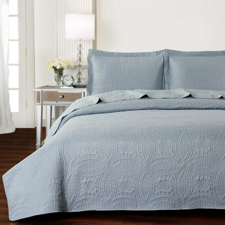 Comforter Coverlet Set - Mellanni Bedspread Coverlet Set Gray - Comforter Oversized 3-Piece Quilt Set (Full / Queen, Light Gray)