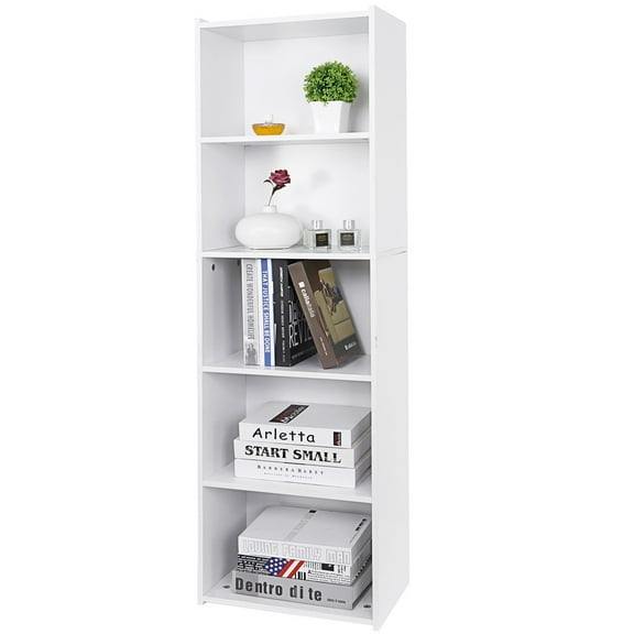 SONGMY White 5-Tier Display Shelf Bookcase, Open Shelves Room Divider, Modern Storage Shelf for Living Room