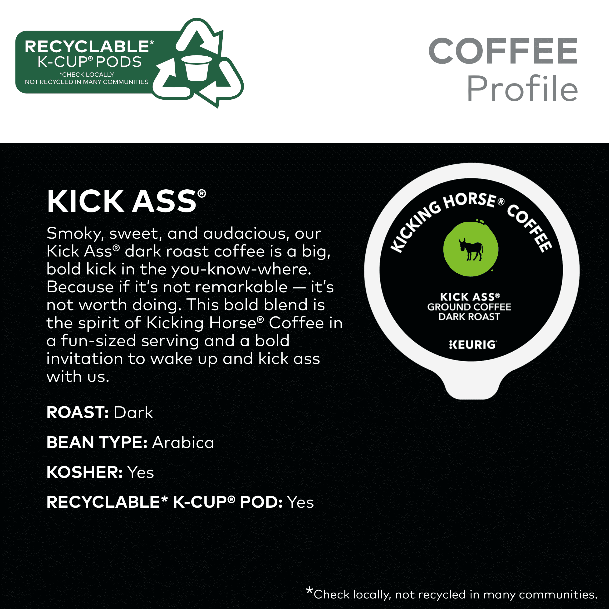 Kicking Horse Coffee, Kick Ass, Single Serve Keurig K-Cup Pods, Dark Roast Coffee, 60-Count Box