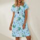 thumbnail image 2 of Vestidos estampados plegables de manga corta con cuello redondo informal de verano para mujer Fridja bnh458, 2 of 8