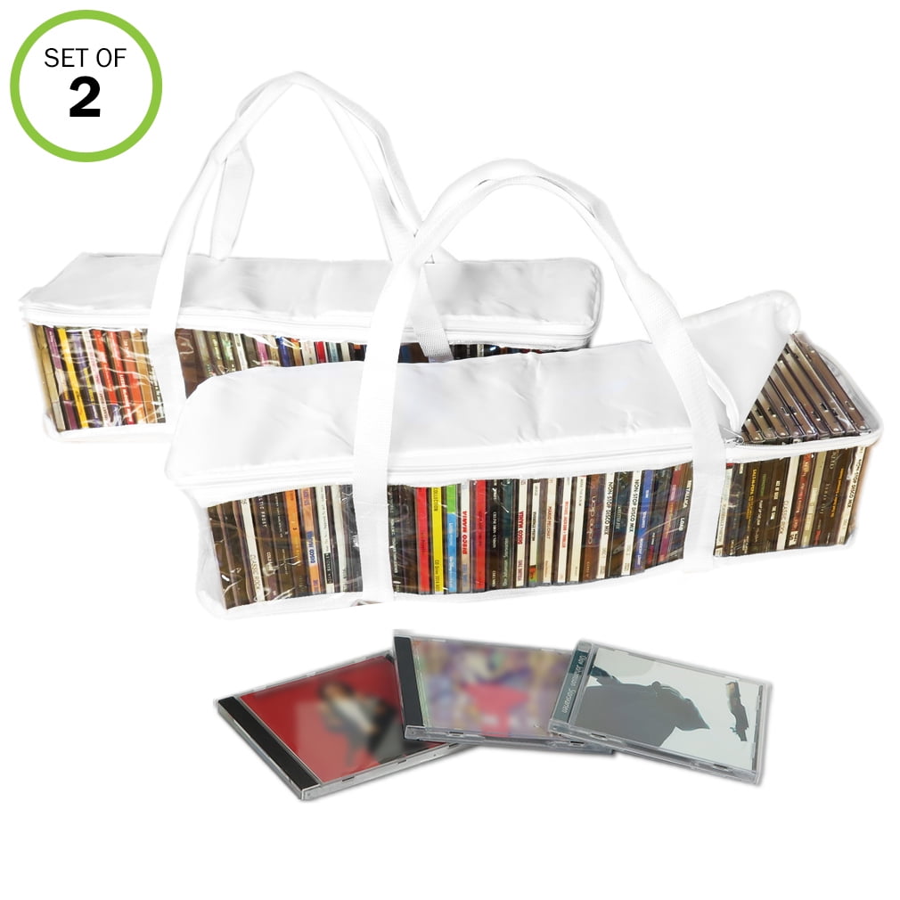 Evelots CD Storage BagZipperedClearHandlesHold 94 CD's TotalWhite