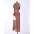 thumbnail image 3 of YONGHS Women Modern Lyrical Dance Split Sheer Dress Ballet Gym Leotard Stage Performance Costume Light Brown L, 3 of 7