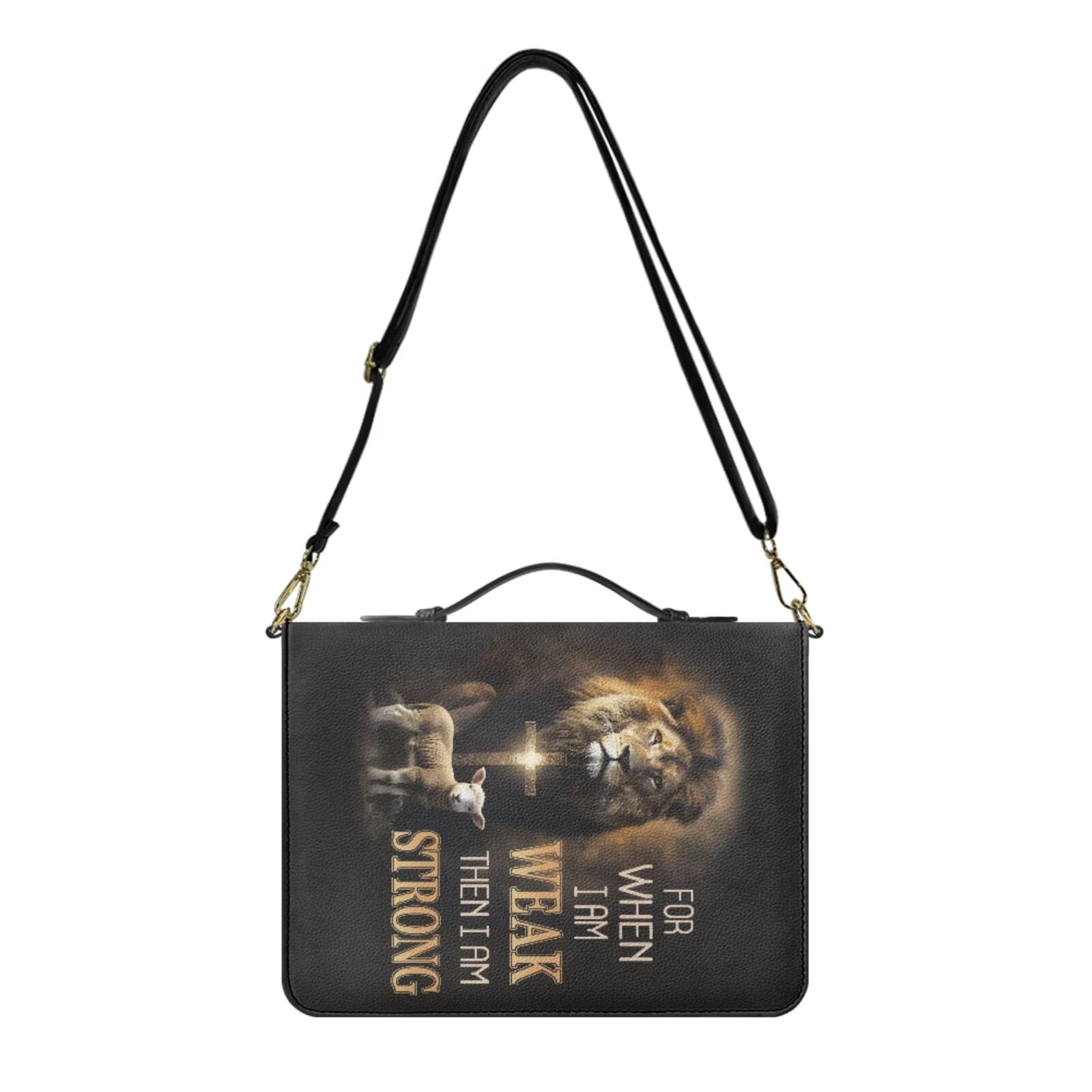 Kuiaobaty Lion Sheep Cross Print Bible Covers for Women Men Leather Bible Bag with Shoulder Strap Lightweight Bibles Study Accessories with Bookmark Gifts for Christian, Black
