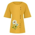 thumbnail image 4 of Dyegold Linen Tops For Women Loose Fit Short Sleeve Floral Print Button Decors Crewneck Shirt Summer Casual Plus Size Blouse, 4 of 5