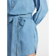 thumbnail image 4 of Time and Tru Women's Belted Denim Mini Shirtdress with Long Sleeves, Sizes XS-XXXL, 4 of 6