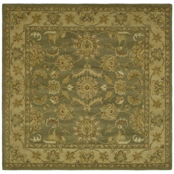 SAFAVIEH Antiquity Clematis Traditional Floral Wool Area Rug, Green/Gold, 6' x 6' Square