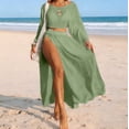 thumbnail image 2 of Staron Women's Swimsuit Cover Up Beach Dress Two Piece Set V Neck Short Sleeve Slit Casual Vacation Loose Fit Sunscreen Cover-up Dress, Green S, 2 of 4