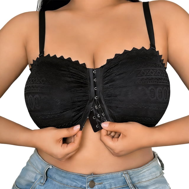 Plus Size Front Closure Lace Underwire Bra for Everyday Comfort and Full Coverage Support T Shirt Friendly Design with Adjustable Straps and Secure Front Hook-Opening