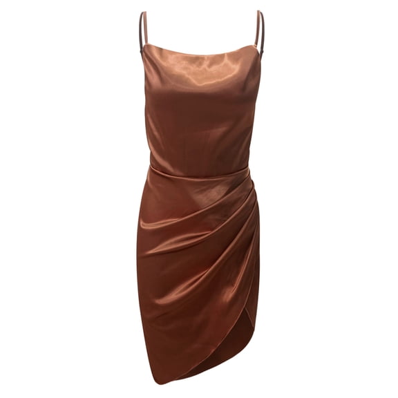 QUNYINEY Satin Cocktail Dresses for Women Evening Party Sleeveless Solid Bodycon Midi Dresses Ruched with Slit Slim Fit V-Neck Slip Dress