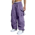 thumbnail image 2 of Huresd Men's Baggy Cargo Pants Trendy Casual Parachute Pant Loose Fit Harem Joggers with Pockets for Streetwear Purple XL, 2 of 8