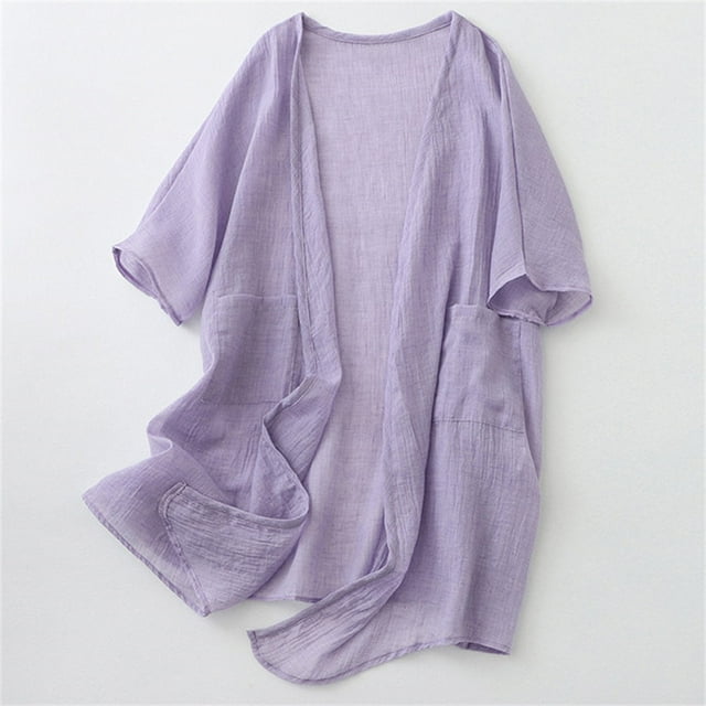 Simua Women's Long Sleeve Open Front Cardigan Casual Loose Mid-Length Lightweight Sheer Cardigans