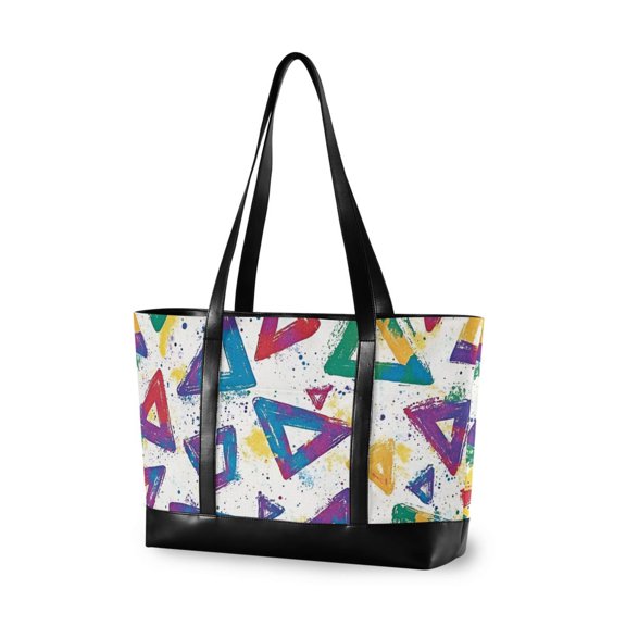 FORMRS Canvas Laptop Tote Bag for Women with 15.6" Computer Compartments Shoulder Handbag, Green Simple Triangles