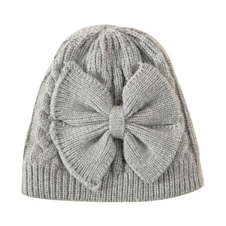 

YWDJ 1-3Years Toddler Kids Winter Wool Knitted Hat Outdoor Keep Warm Cute Bow Lacing Kids Hat Gray 均码
