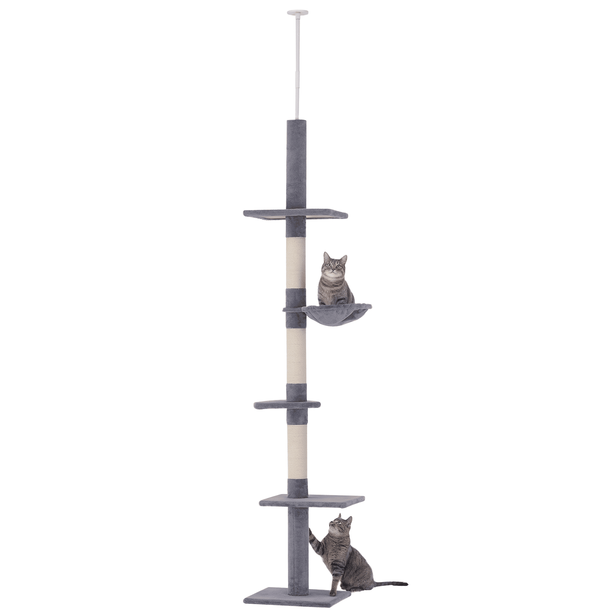 Pawhut Adjustable Height Floor To Ceiling Vertical Cat Tree, Gray and White, 9'