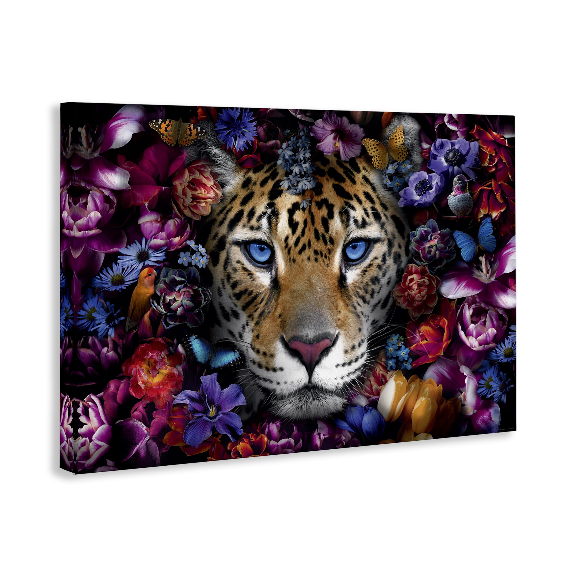 Stupell Industries Piercing Leopard Gaze Plants & Flowers Painting Wrapped Canvas Art Print Wall Art, 30 x 20