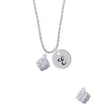 thumbnail image 2 of Delight Jewelry Silvertone 3-D Present Box with Bow and Crystal Silvertone Script Initial Disc - E - Charm Necklace, 20"+3", 2 of 4