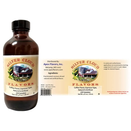 Coffee Flavor  Espresso Type  Natural & Artificial (Oil Soluble) - 4 fl. oz. glass bottle with dropper cap