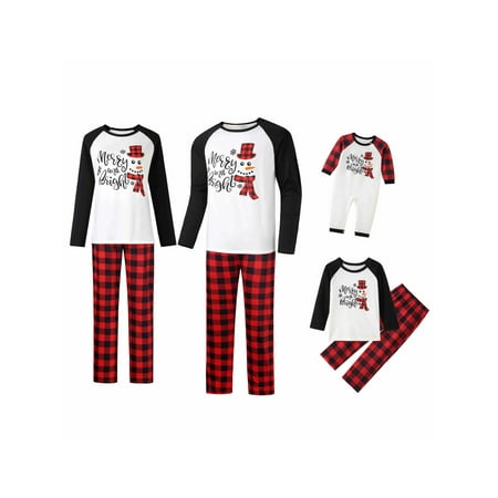 

AMILIEe Family Matching Christmas Pajamas Dad Mom Kids Baby Snowman Printing Parent-child Pjs Sleepwear