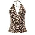 thumbnail image 2 of DHFJKG Women's V Neck Halter Tops Y2k Ruched Leopard Summer Going Out Cami Swim Tops Casual Beachwear, 2 of 3