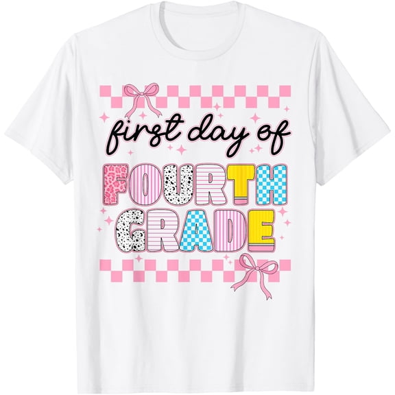 First 1St Day Of Fourth Grade Coquette Back To School Girls T-Shirt Size S-5XL