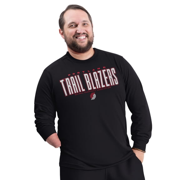 Men's G-III Sports by Carl Banks Black Portland Trail Blazers Adaptive Printed Mesh Effect Long Sleeve T-Shirt
