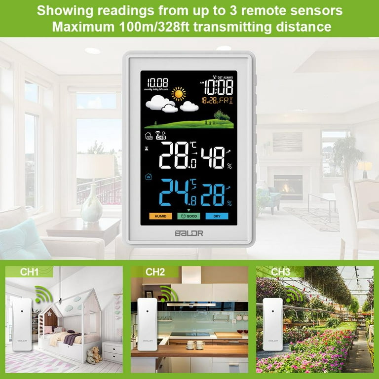 BALDR Weather Station Wireless Indoor Outdoor Thermometer - Color LCD  Display Weather Forecast (Black) 