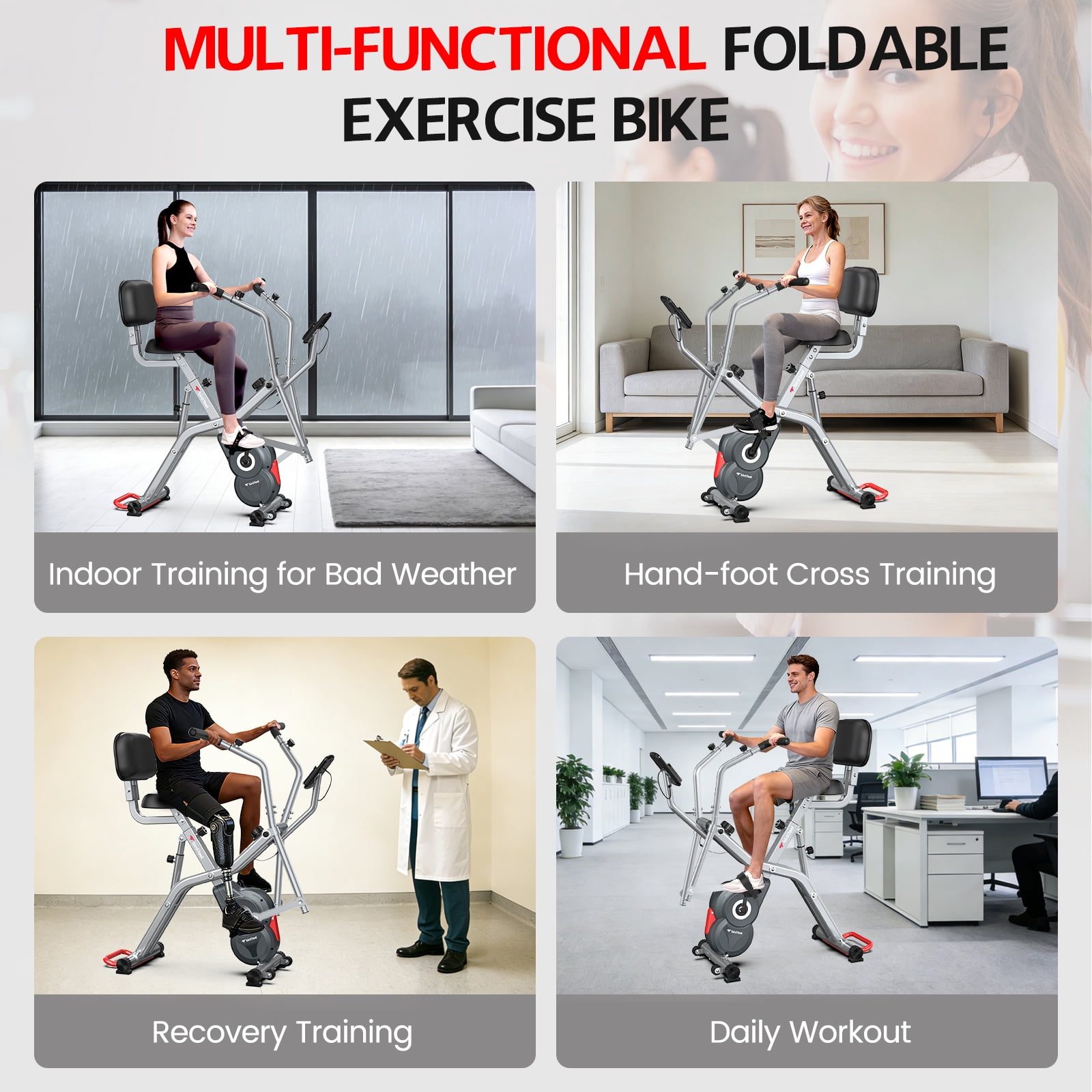 LNOW Elliptical Exercise Machine Foldable Exercise Bike with Arm Exerciser Indoor Cycling Bike Magnetic Stationary Bike 300lbs