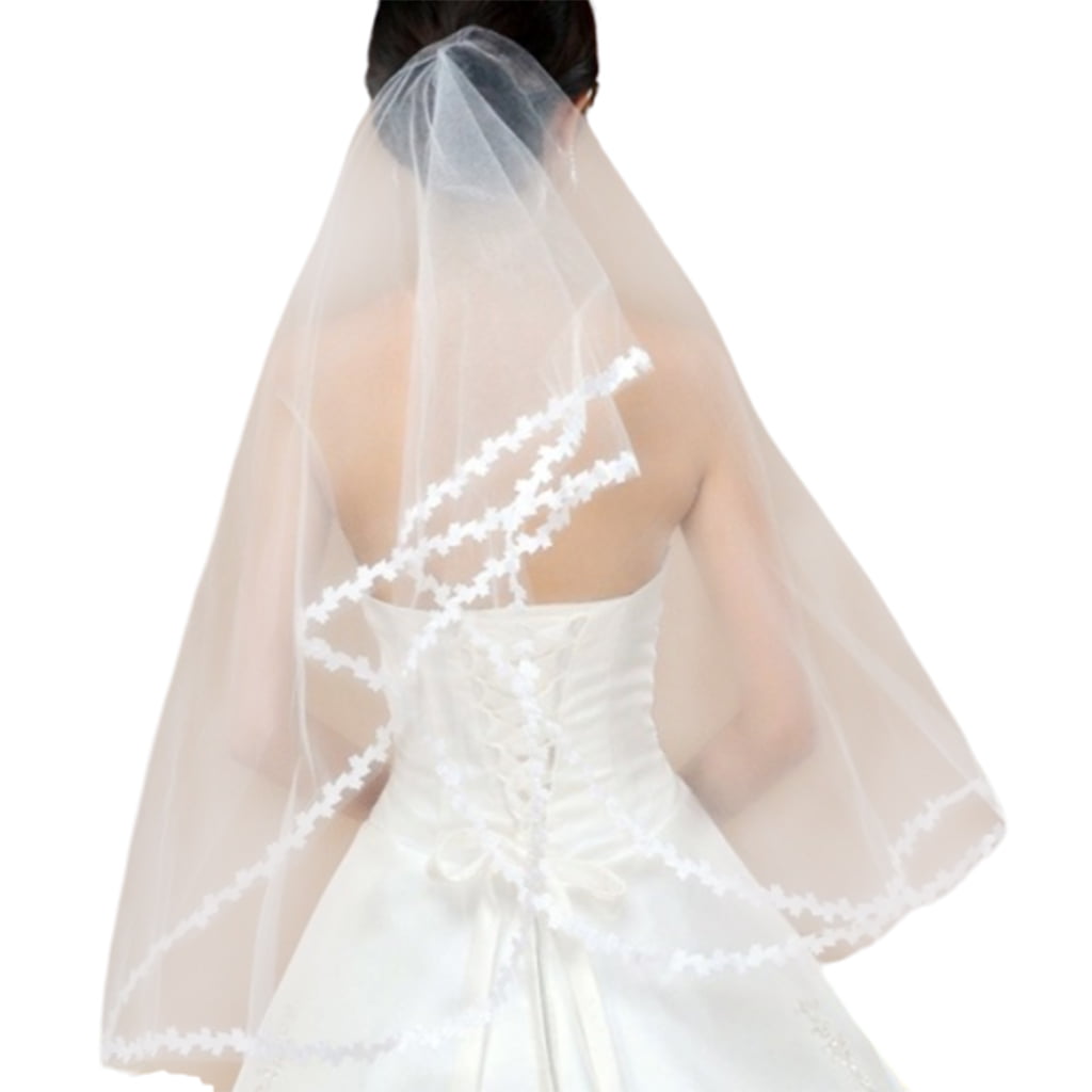 Two Layers Appliques Short Elbow Length Veil Lace Edge Women's Wedding Veil Wear 