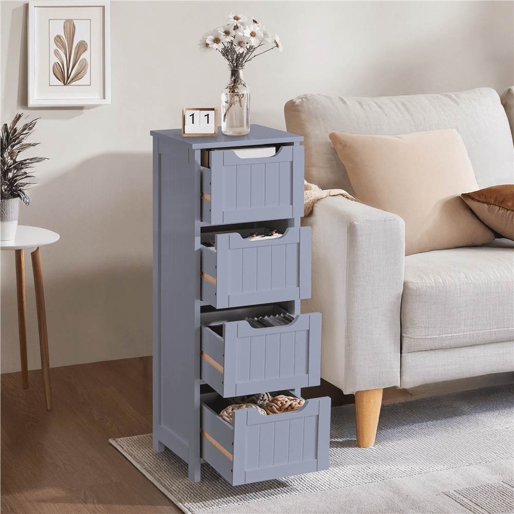 Renwick Slim Bathroom Floor Cabinet with 4 Drawers, Gray
