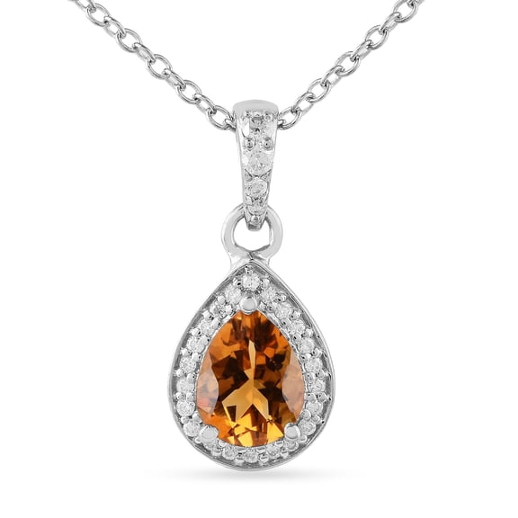 Fine Color Jewels Citrine Halo Pendant Necklace Women’s 925 Sterling Silver 1 Ct Pear Shaped Moissanite Accent