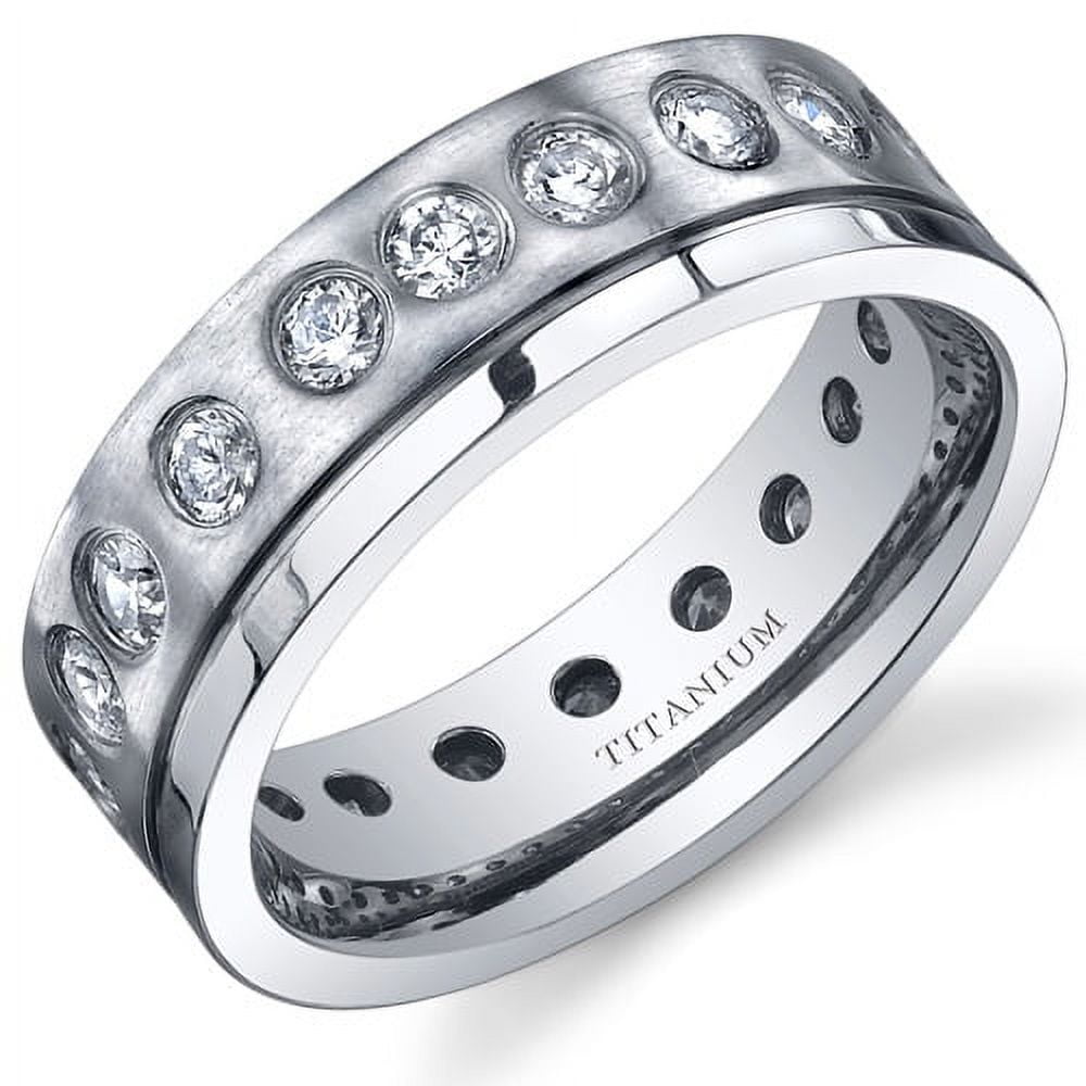 Men's 7mm Cubic Zirconia Eternity Wedding Band Ring in Titanium
