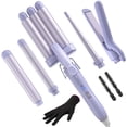 thumbnail image 1 of Rizador de pelo 5 en 1 con varita, plancha de pelo de 3 cilindros, 3 rizadores de cerámica (de 0,89 a 3,17 cm), 2 temperaturas de calentamiento rápido, guante y pinza (morado), 1 of 5