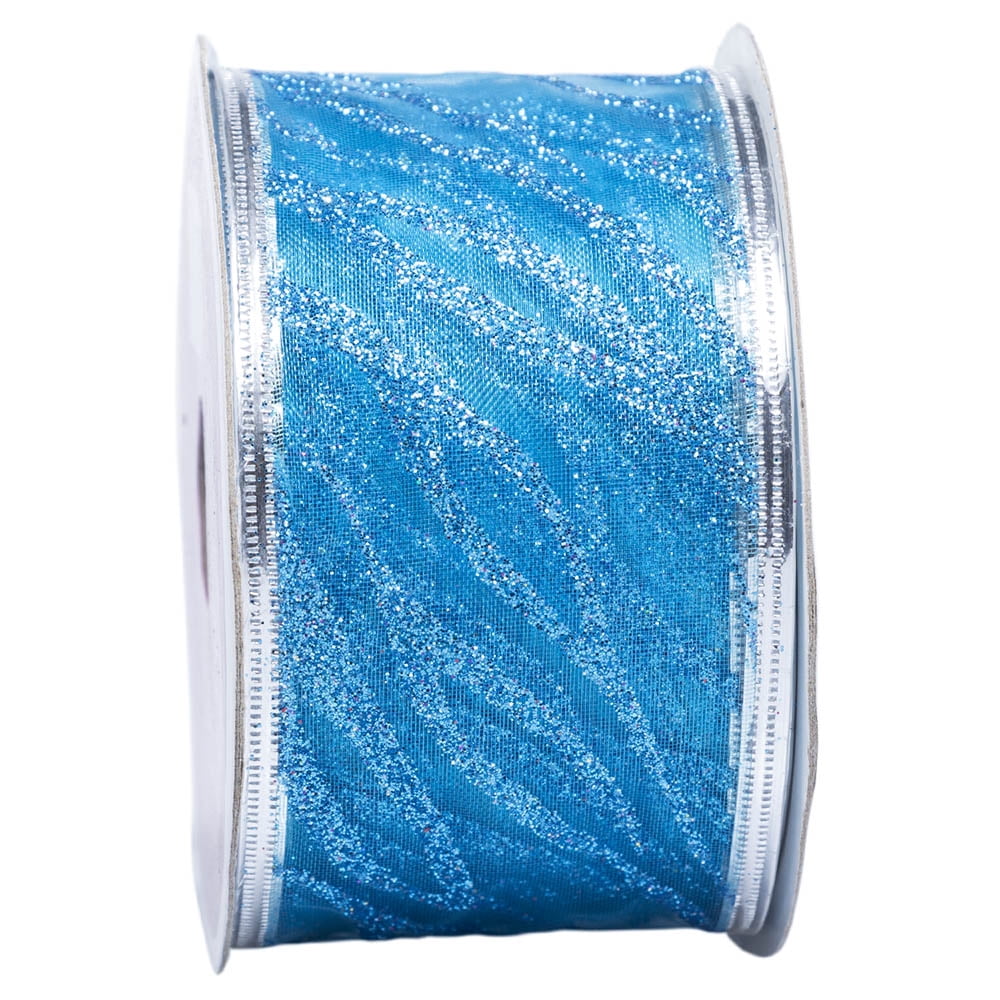 JAM Wire Edged Ribbon, 2 In x 3 Yards, 1/Pack, Blue Wave Glitter