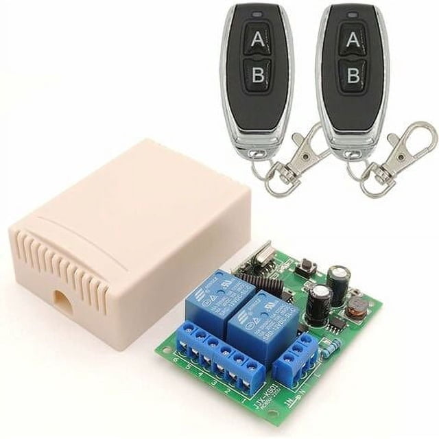 Remote Control for Garage Doors, Roller Shutters, Lights & Pumps, Operates at 110V-240V, Includes 2 Remotes 2-Channel 433MHz Wireless AC Switch Kit