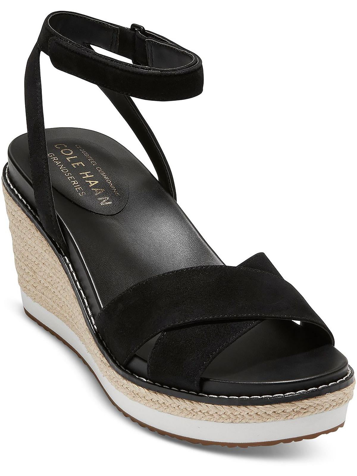 Cole Haan Women's Malta Peep Toe Wedge Pump, Black Leather, 7