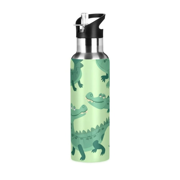 ALAZA Cute Crocodile Water Bottle Insulated Flask Stainless Steel Straw Lid 20 oz