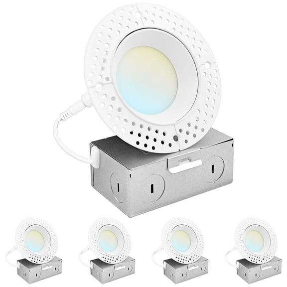 Luxrite 3 Inch Trimless LED Recessed Light, 10W, 5CCT 2700K-5000K, Dimmable, 750LM, CRI 90, Wet & IC Rated, ETL 4 Pack