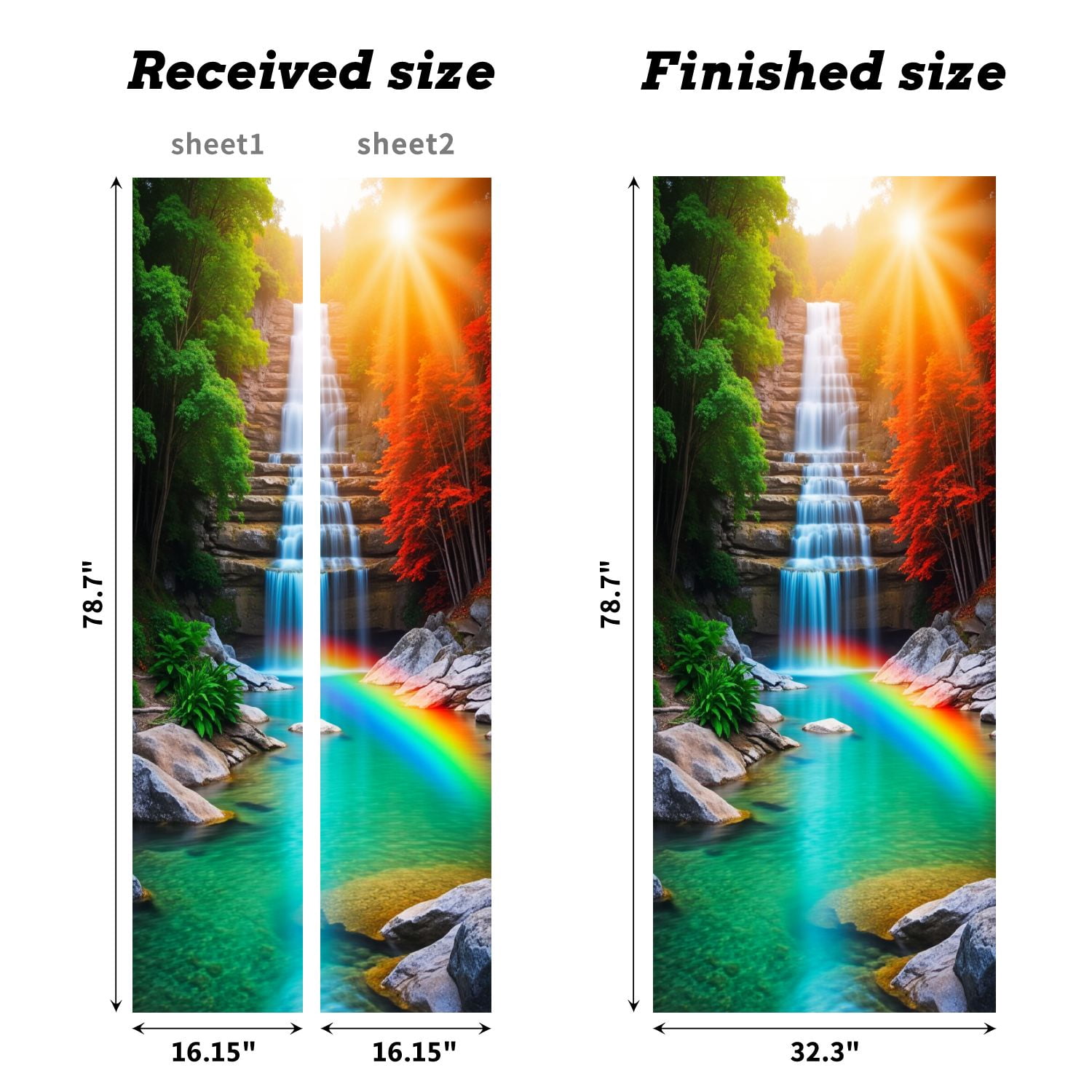 Self Adhesive Vinyl Refrigerator Wrap Set Waterfall Rainbow Landscape Nature Forest Greenery Autumn Door Mural Removable Fridge Sticker Peel and Stick&nbsp;Full Door Cover Decal Kitchen Bar Decor