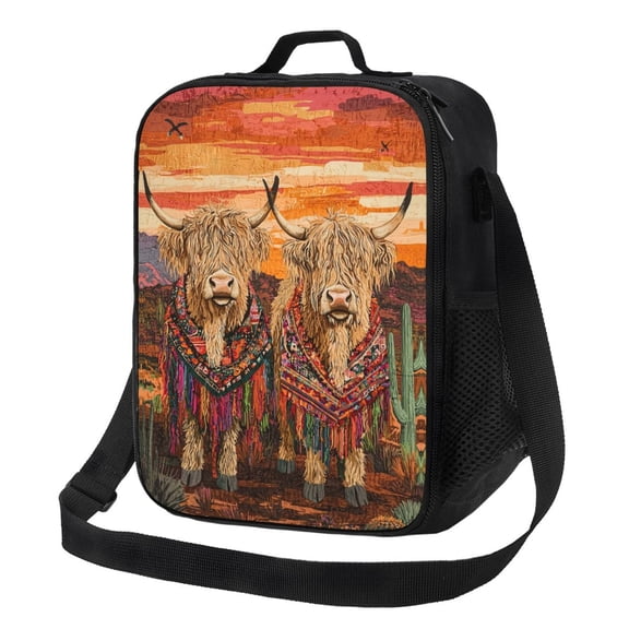 Highland Cow Lunch Bag Reusable Lunch Box Insulated Tote Bag with Adjustable Shoulder Strap