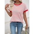 thumbnail image 4 of DOKOTOO Women's Short Sleeve T Shirts Summer Ribbed Knit Crewneck Striped Loose Basic Tee Casual Tops Blouses, 4 of 8