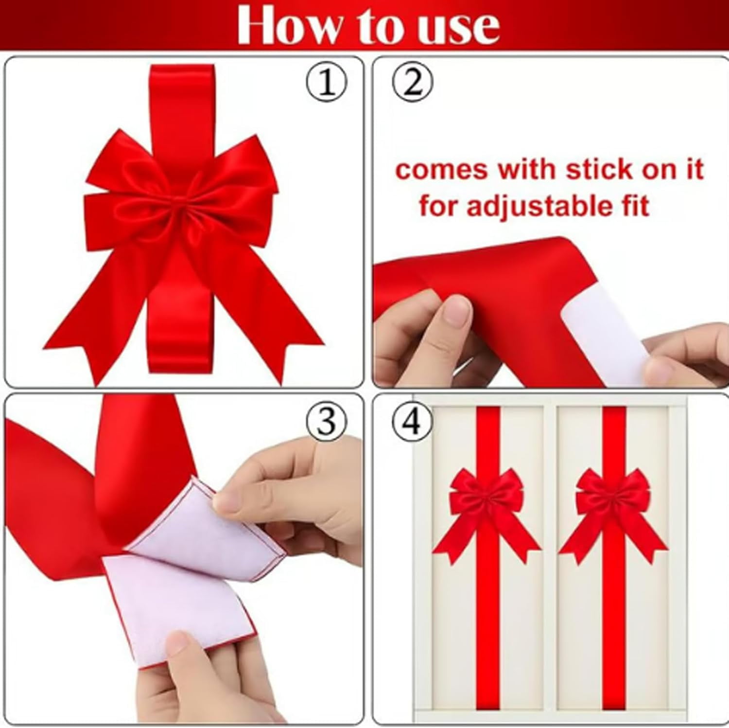 Red Christmas Cabinet Ribbons Bows, Large Red Bow Christmas Door Kitchen Cabinet Ribbon Bows Locker for Xmas Holidays Party Decorations Supplies (Red, 2pc)