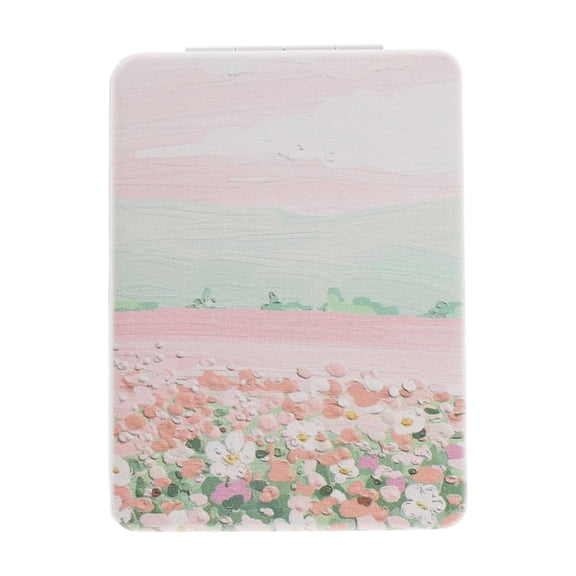 Unique Bargains 1 Pc Rectangular Hand-drawn Makeup Mirror for Travel Vacation Green Pink