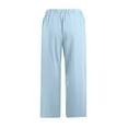 thumbnail image 4 of YUGYXL Deals Cotton Linen Capri Pants for Women High Waisted Drawstring Ankle Pant Casual Pleated Loose Fit Straight Trousers Solid Color Plus Size Lounge Long Pants with Pockets, 4 of 6