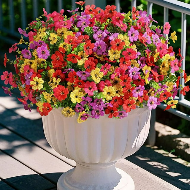 Artificial Fake Flowers For Outdoor Outside Decor Bundles Faux Plants Silk Realistic Flower Look Real Plastic Decorations For Porch