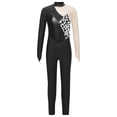 thumbnail image 3 of JanJean Girls Long Sleeve Mesh Splice Dance Unitard Full Length Gymnastics Bodysuit Skinny Romper Black 10, 3 of 7