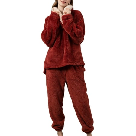 

Frontwalk Womens Two Piece Pajamas Set Sherpa Fuzzy Fleece Long Sleeve Shirt with Pants Casual Sleepwear Nightwear Loungewear