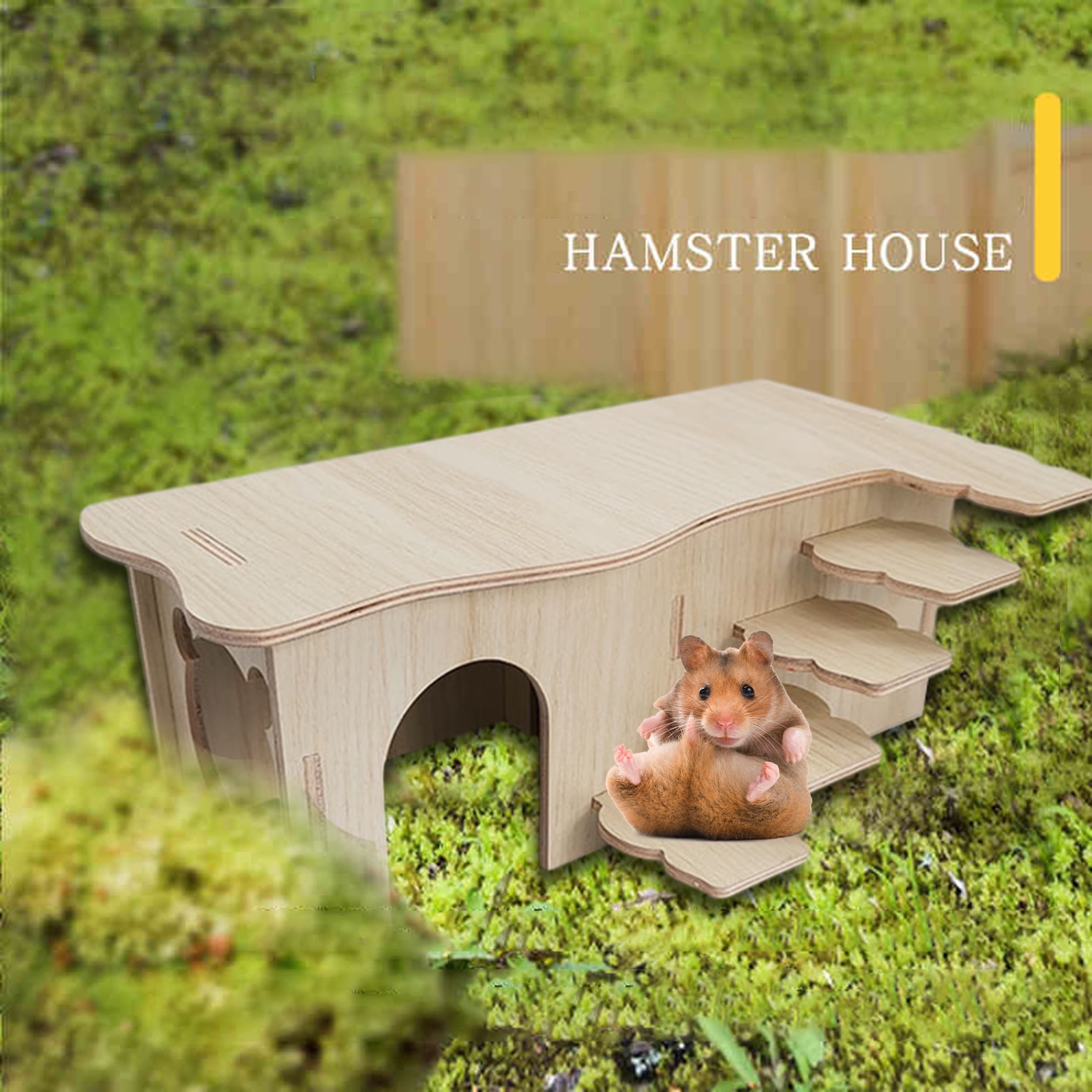 Cheer.US Natural Wood Multi-Room Hamster Hideout for Small Animal, Gerbils Chamber Hut with Ladder Habitats Decor for Dwarf Syrian Hamsters Mice and Other Small Pets
