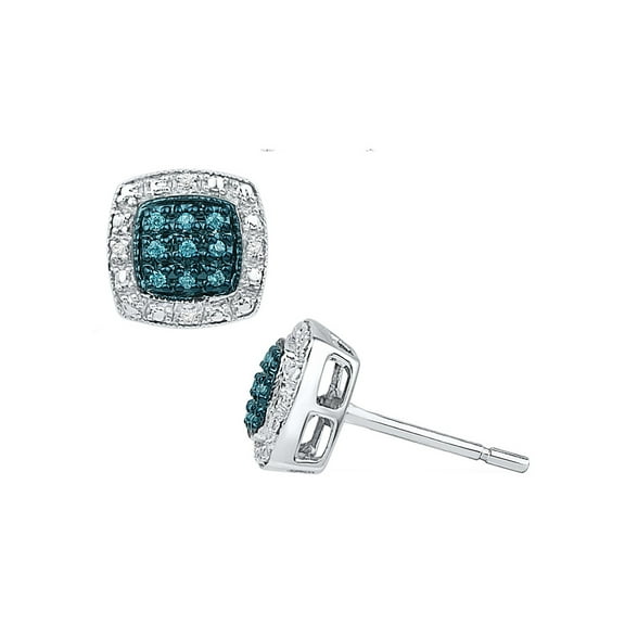 1/12 Carat (Ctw I2-I3) Blue & White Diamond Earrings in Sterling Silver for Women